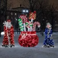 Светодиодная фигура из мишуры "Дед мороз и Снегурочка" со сказочным мешком